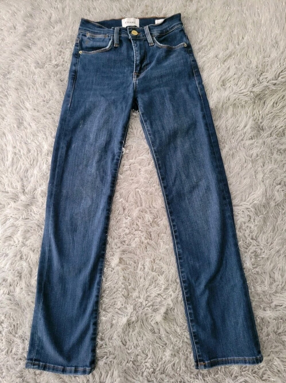 Frame Le High Straight Leg Jeans Dark Wash Ankle Stretch Mid Rise Minimalist 24 - Picture 4 of 13